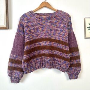 Vintage HandKnit Wool Pink Striped Sweater